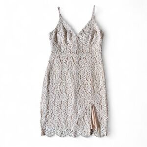 Lulu's Floral Lace Midi Dress in Light Blush Pink